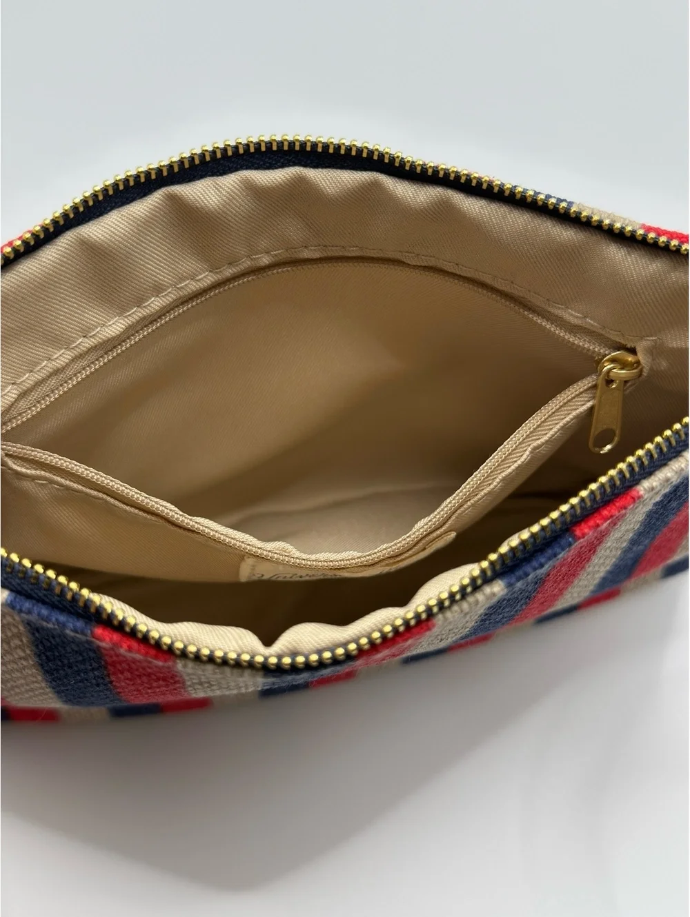 Universal Thread Striped Canvas and Faux Leather Zipper Poch
